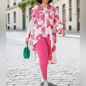Pink Floral High-Low Tunic Top